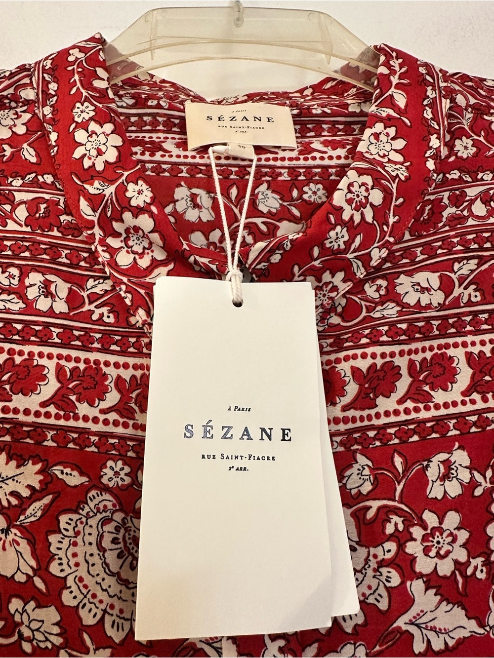 Sezane Red and White Printed Button-Down Shirt - Picture 3 of 4